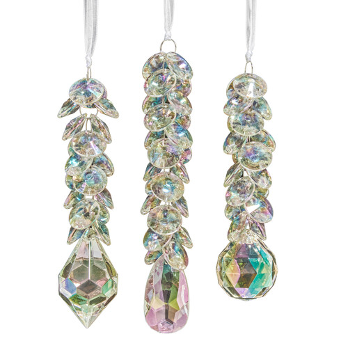 Opalescent Glittered Dangle Ornaments, 3 Assorted