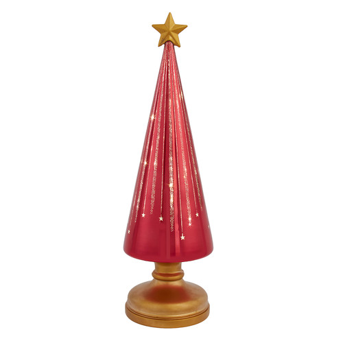 13" Glass Battery Operated Blinking LED Red Tree Table Piece