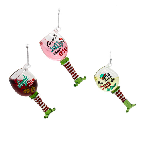Glass Elf Wine Ornaments, 3 Assorted