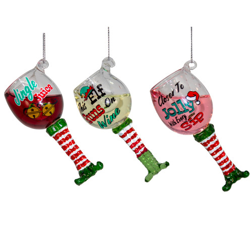 Glass Elf Wine Ornaments, 3 Assorted