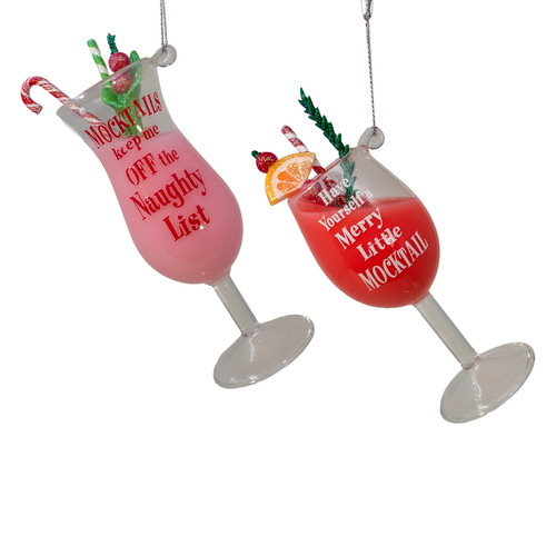 Glass Holiday Mocktail Ornaments, 2 Assorted