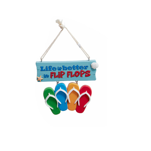Beach Flip Flop Family Of 4With Saying Ornaments For Personalization, 3 Assorted
