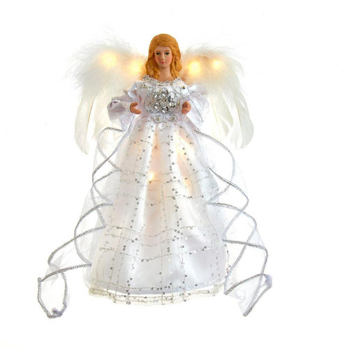 10“ Battery Operated 10L Silver & White Angel Treetop