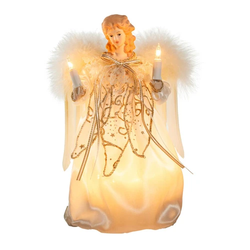 9" UL 10L Ivory and Gold Angel Tree Topper