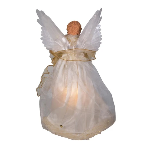 14" Animated Fiber-Optic Ivory and Gold Angel Tree Topper