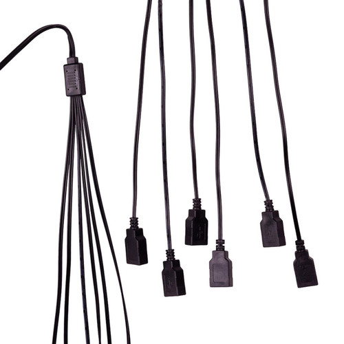 6' USB Power Extension Cord With Black Wire, Adapter & 6 Ports