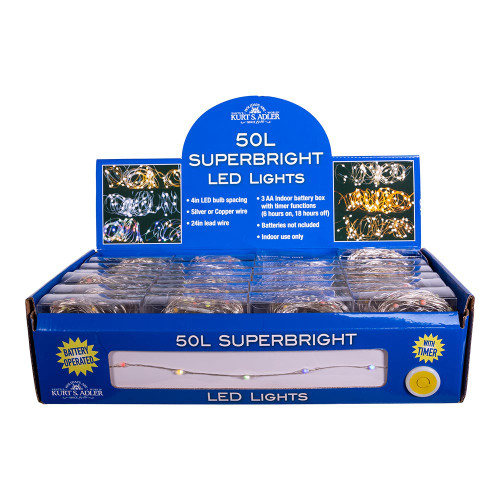 16.3' Battery Operated 50L Multicolor Superbright LED Silver Wire Light Set In PDQ