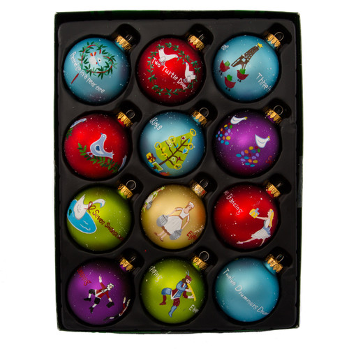 65MM "12 Days Of Christmas" Glass Ball Ornament, 12-Pieces