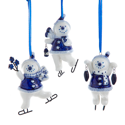Blue  and White Ice Skating Ornaments, 3 Assorted