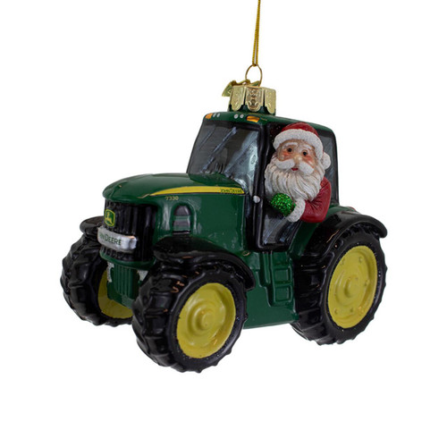John Deere™ Glass Green Tractor With Santa Ornament