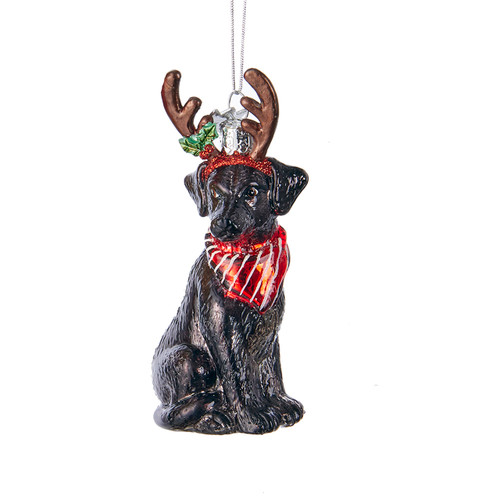 Noble Gems™ Glass Black Labrador With Antlers Ornament