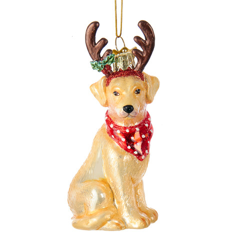 Noble Gems™ Glass yellow Labrador With Antlers Ornament