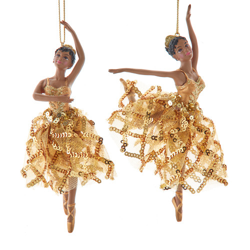 African American Ballerina In Gold Ornaments, 2 Assorted