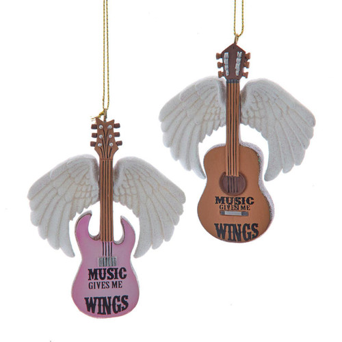 Guitar With Angel Wings & Sayings Ornaments, 2 Assorted