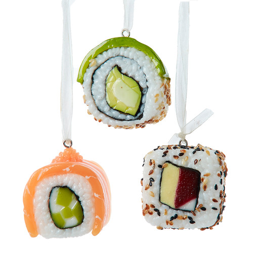 Sushi With White Ribbon Hanger Ornaments, 3 Assorted