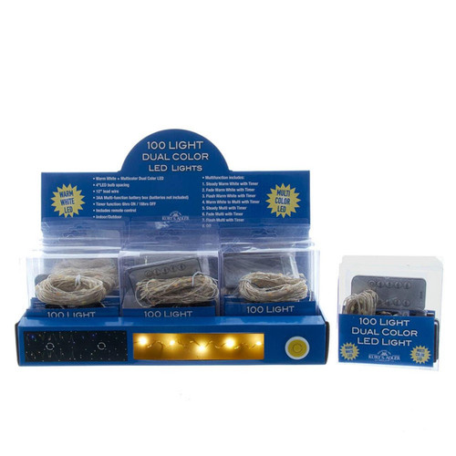 33' Battery Operated 100L Multifunction Dual Color (Warm White & Multicolor) Superbright LED Silver Wire Light Set + Remote In PDQ