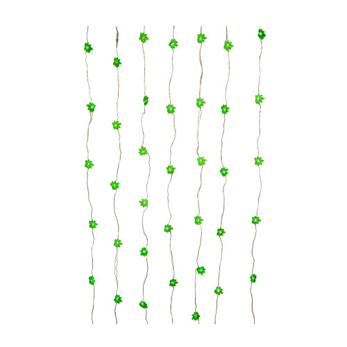 5.4' Battery Operated 84L 7-Drop Green Fairy LED Cannabis Leaf Curtain Light