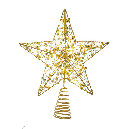 11.8“ Battery Operated Warm White LED Gold Beaded Metal Star Treetop