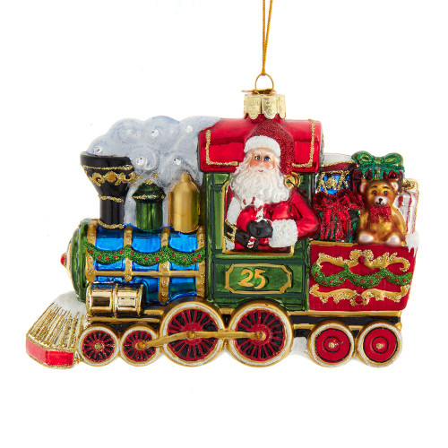 Bellissimo Glass Santa With Train Ornament