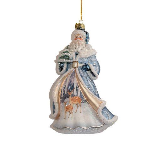 Bellissimo Glass Santa With Tree & Scene Ornament