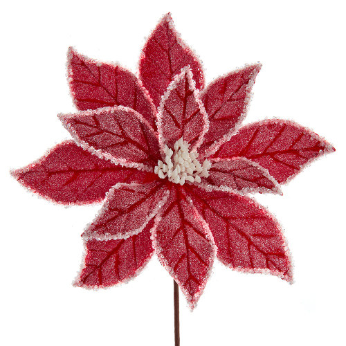 Frosted Red Velvet Poinsettia Pick