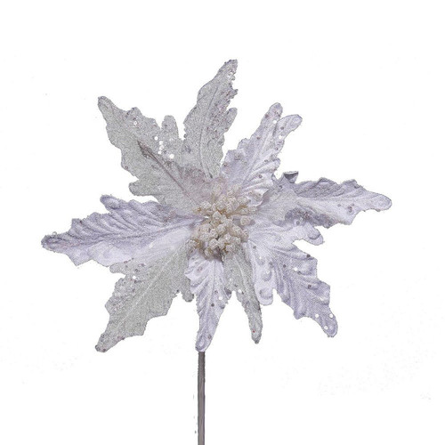 White Glittered Poinsettia Pick
