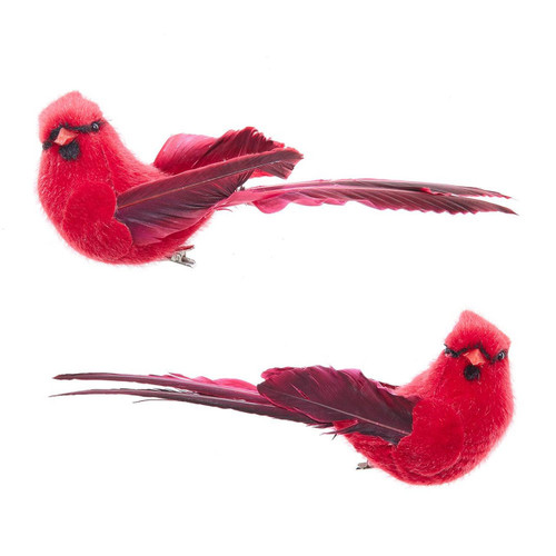 Cardinal Bird with Red & Black Tail Clip-On Ornaments, 2 Assorted