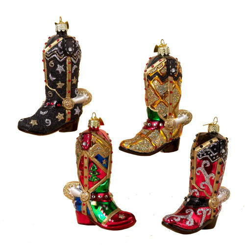 Noble Gems™ Cowboy Boot Glass Ornaments, 4 Assorted