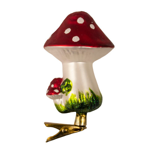 Mushroom Clip-On Glass Ornaments, 2-Piece Box Set