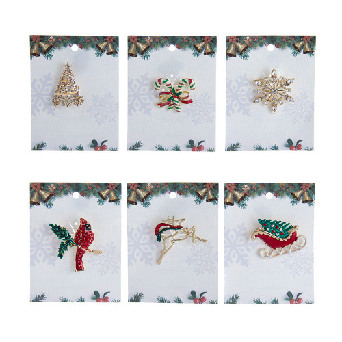 Christmas Pin With Display Rack, 6 Assorted Styles