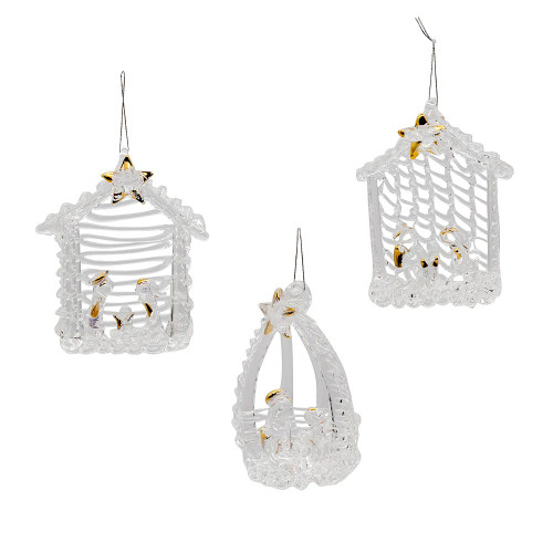 Spun Glass Nativity Ornaments, 3-Piece Box
