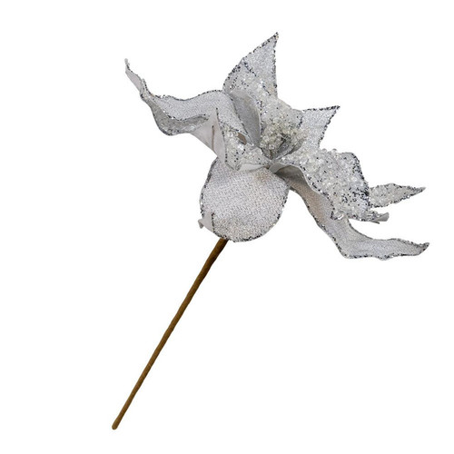 Silver Poinsettia Pick