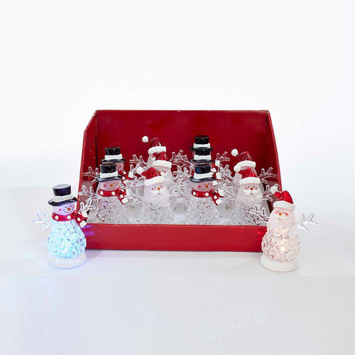 Battery-Operated LED Color Changing Light-Up Snowman/Santa 12-Piece Set, 2 Assorted