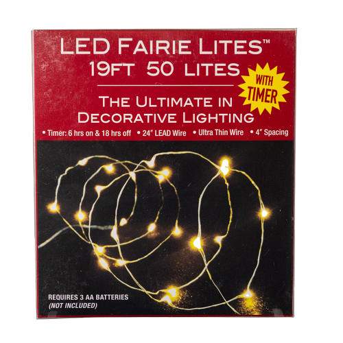 16.3' Battery Operated 50L Cool White Fairy LED Silver Wire Light Set In PDQ