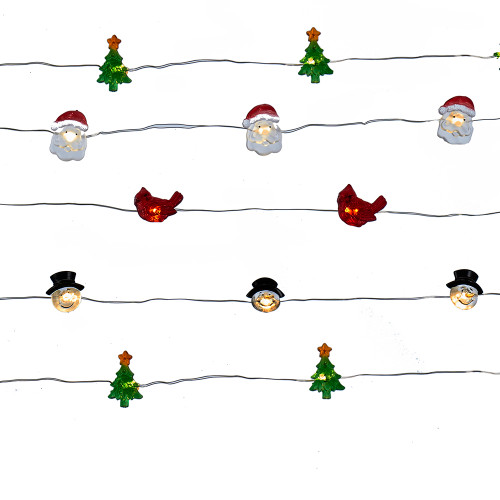 6.3' Battery Operated 20L Warm White Fairy LED Christmas Icon Light Clear Wire Light Set In PDQ, 4 Assorted