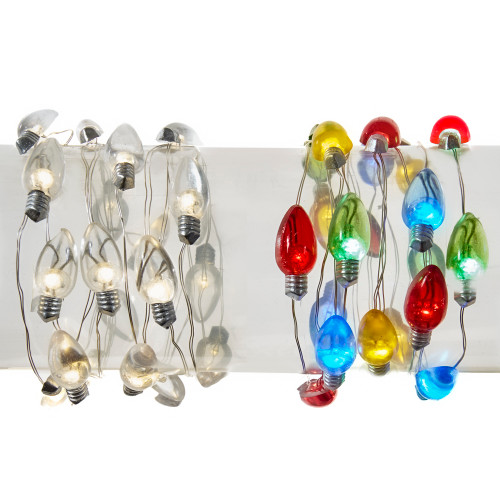 6.3' Battery Operated 20L Multicolored & Warm White Fairy LED In C7 Shell Clear Wire Light Set In PDQ, 2 Assorted