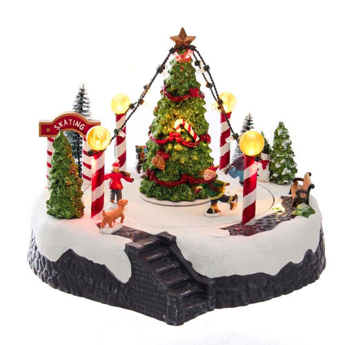 Battery-Operated Musical LED Lighted Ice Rink With Trees Tabletop