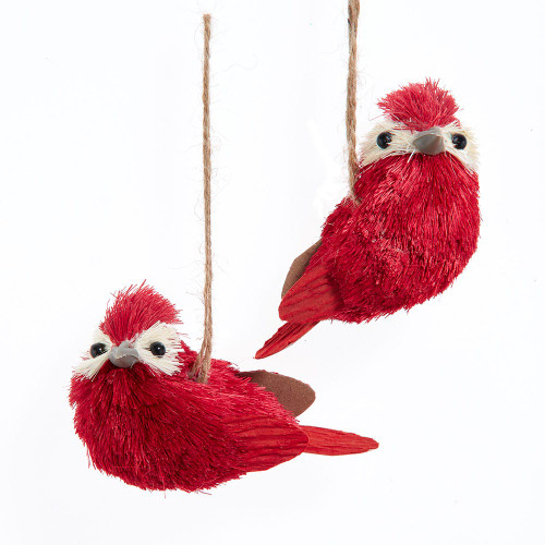 Red Sisal Bird Ornaments, 2 Assorted