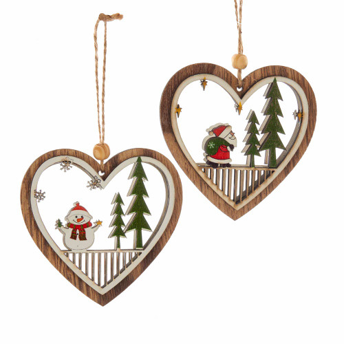 Heart With Snowman and Santa Cut-Out Ornaments, 2 Assorted