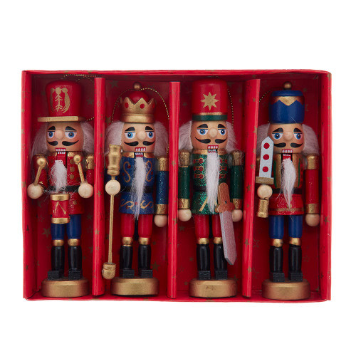 5“ Wooden Nutcracker Ornaments, 4-Piece Set