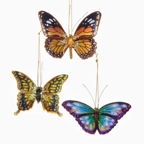 Glittered Butterfly Ornaments, 3 Assorted