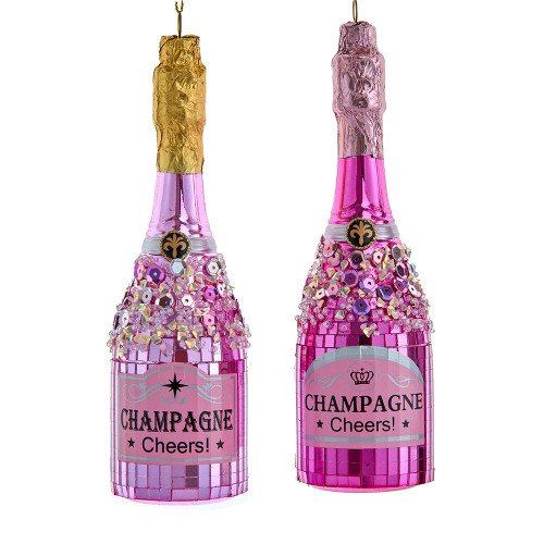 Glass Champagne Pink Mirror Finish Ornaments, 2 Assorted