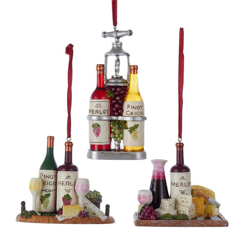 Wine and Cheese Tray Ornaments, 3 Assorted