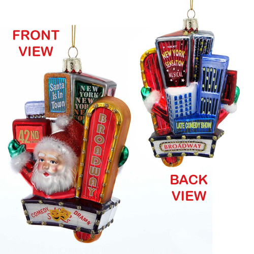 Santa On Broadway Sign Glass Ornament
