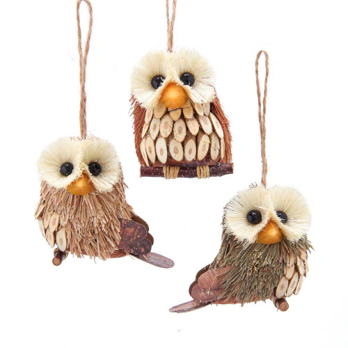 Sisal Owl Ornaments, 3 Assorted