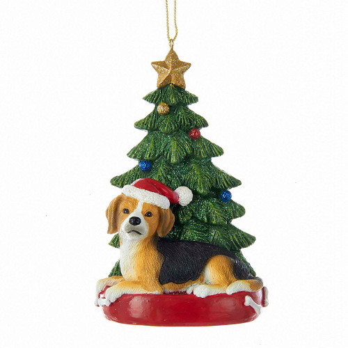 Beagle With Christmas Tree Ornament For Personalization
