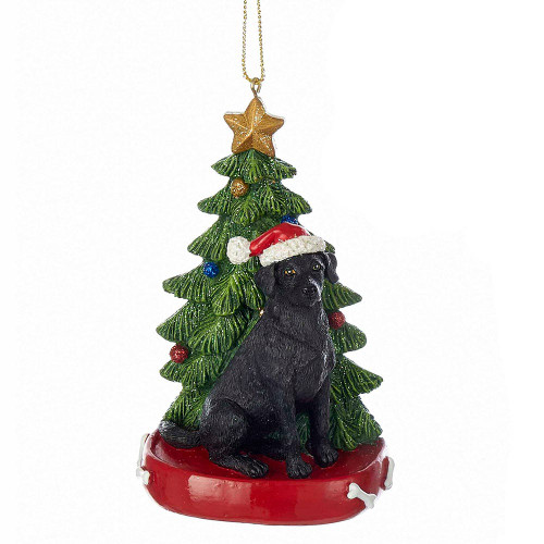 Black Labrador Retriever With Tree Ornament For Personalization