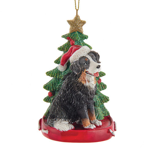 Bernese Mountain Dog With Christmas Tree Ornament For Personalization