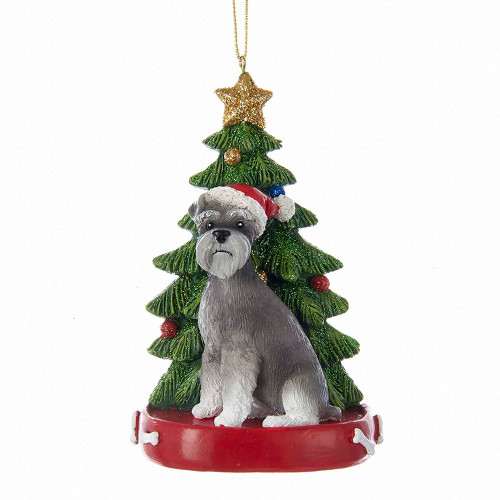 Schnauzer With Christmas Tree Ornament For Personalization