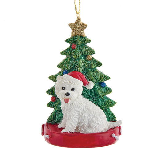 Highland Terrier With Christmas Tree Ornament For Personalization